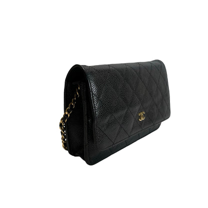Used CHANEL Caviar Quilted Wallet on chain Wallet on chain Black Gold