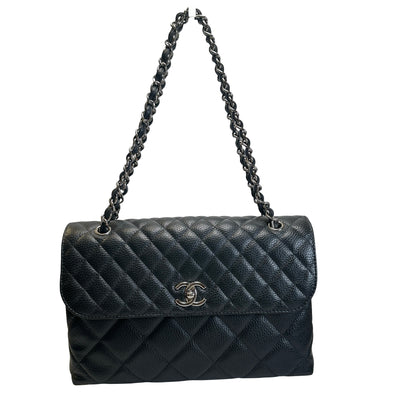 Used CHANEL Quilted Caviar Classic Flap Chain Shoulder Bag Black Silver