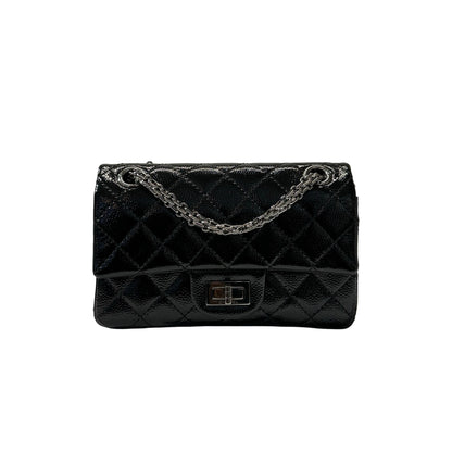 Used CHANEL Patent Leather 2.55 Mini 224 Double Flap Shoulder Bag Black PHW