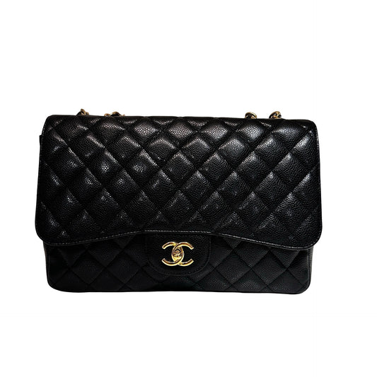 Used CHANEL Classic Flap Shoulder Bag Black GHW