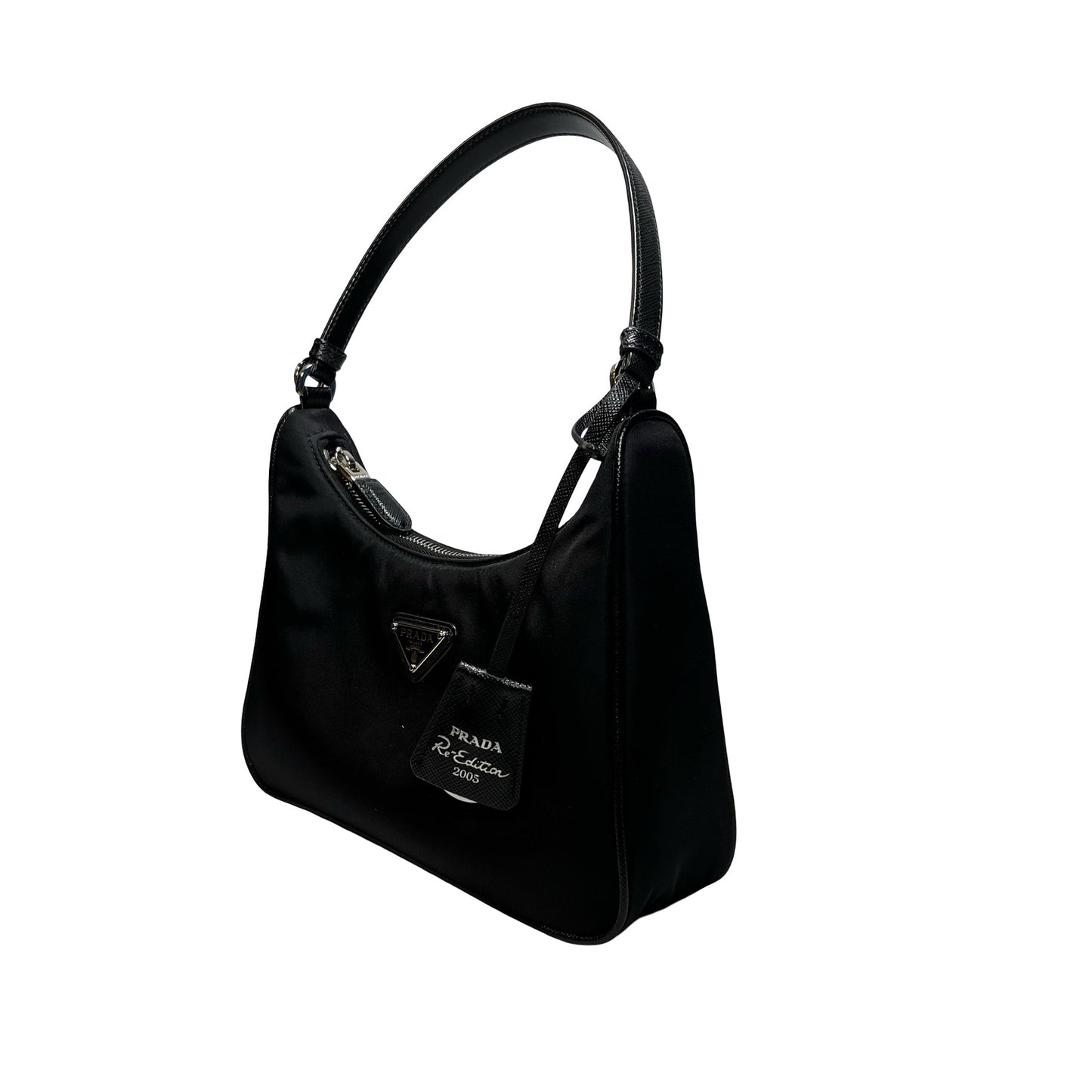 Used PRADA Re-Nylon Saffiano leather Re-Edition 2005 Shoulder Bag Black PHW