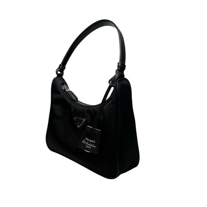 Used PRADA Re-Nylon Saffiano leather Re-Edition 2005 Shoulder Bag Black PHW