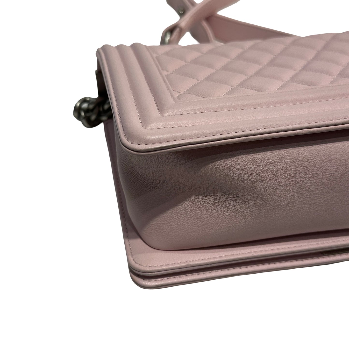 Used CHANEL Quilted Lambskin Boy Chanel Shoulder Bag Light Pink PHW