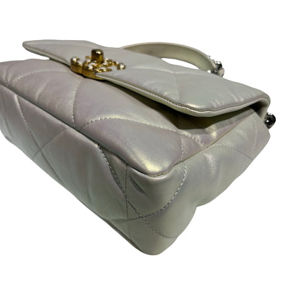 CHANEL 19 SMALL SIZE IRIDESCENT WHITE GHW CHAIN SHOUDLER BAG[3001186]
