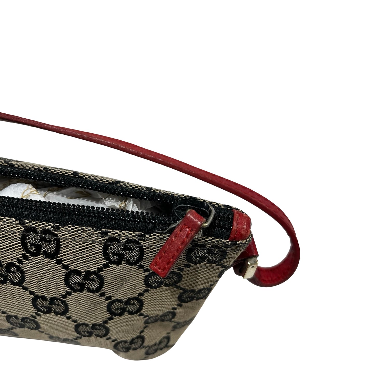 Used GUCCI GG Canvas Pochette Handbag Beige Red
