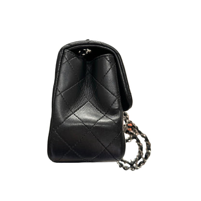 Used CHANEL Lambskin Leather Mini flap 17cm Cross Body Bag Black PHW