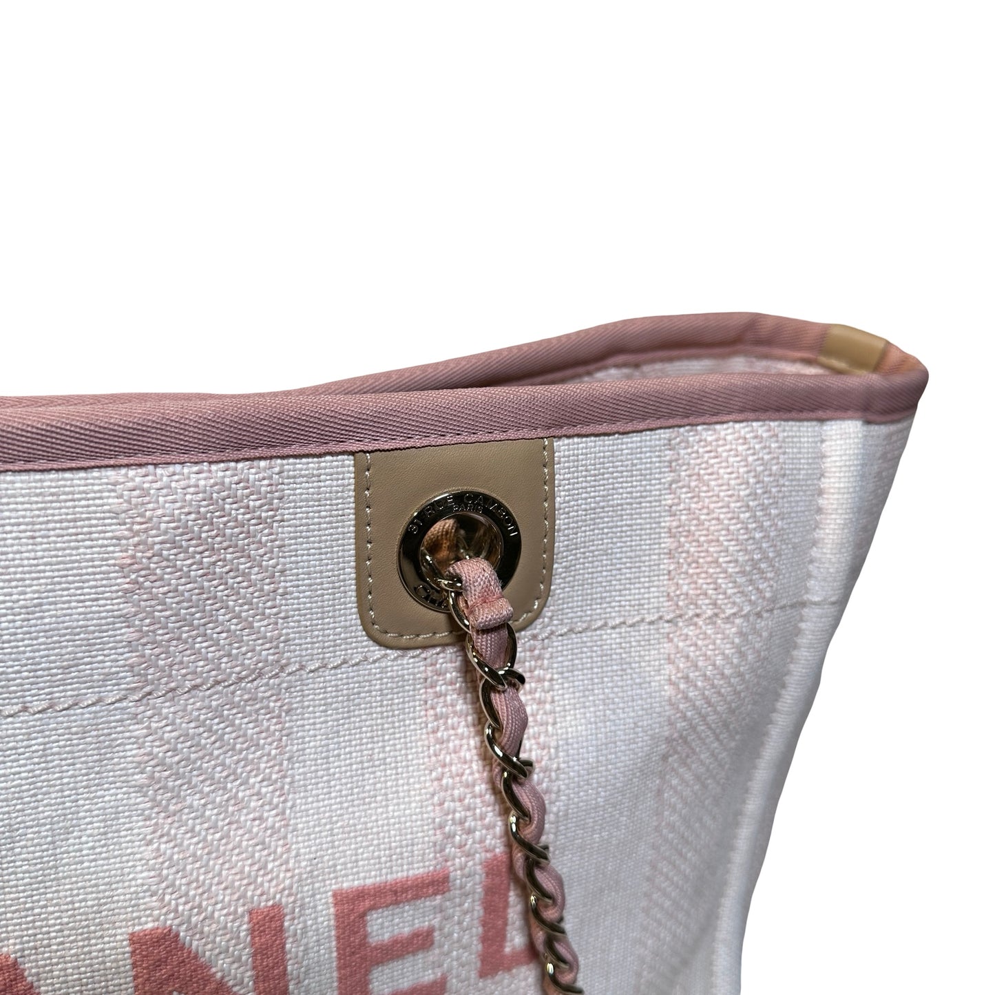 Used CHANEL Canvas Deauville Tote Shoulder Bag Pink GHW