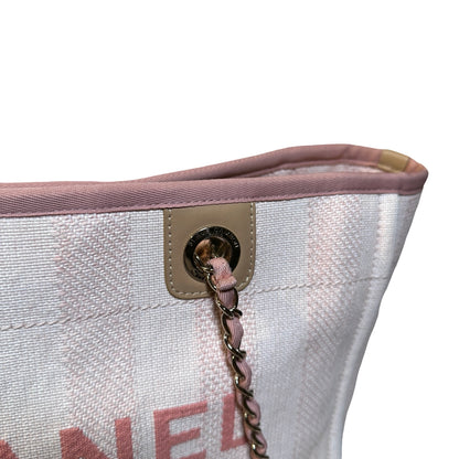 Used CHANEL Canvas Deauville Tote Shoulder Bag Pink GHW
