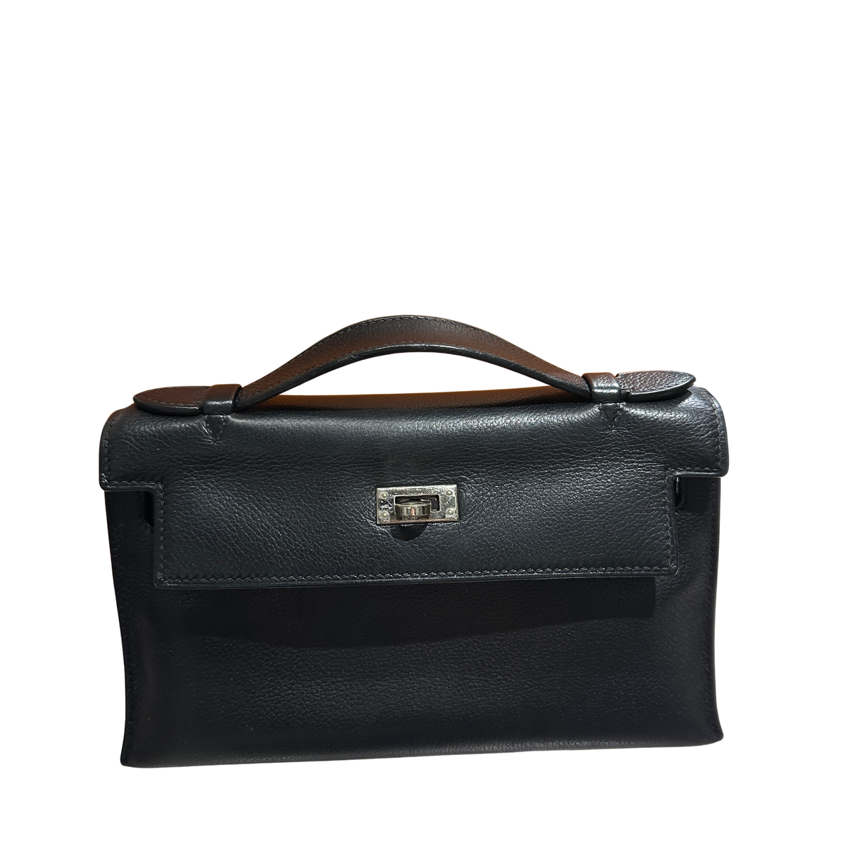Used HERMES Leather Kelly Pochette Handbag Black Silver