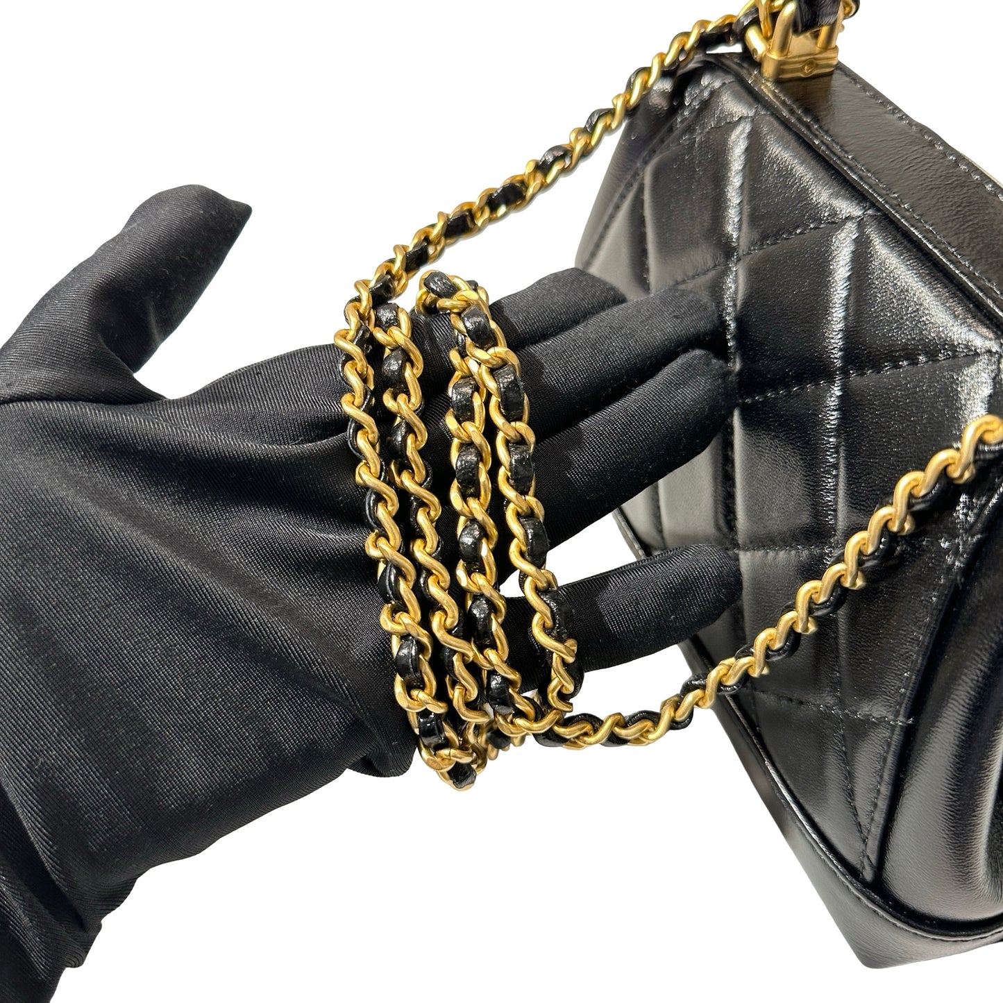 New CHANEL Mini with handle Cross Body Bag Black GHW