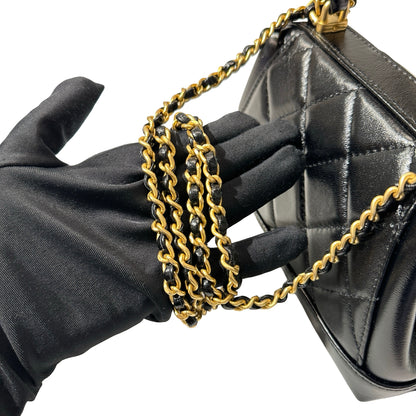 New CHANEL Mini with handle Cross Body Bag Black GHW