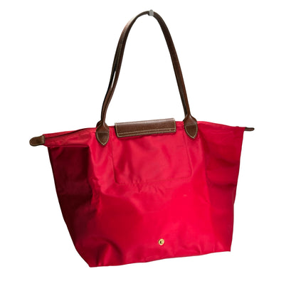 Used LONGCHAMP Eiffel Tower Print Le Pliage Eiffel Tower Tote Bag Red Brown