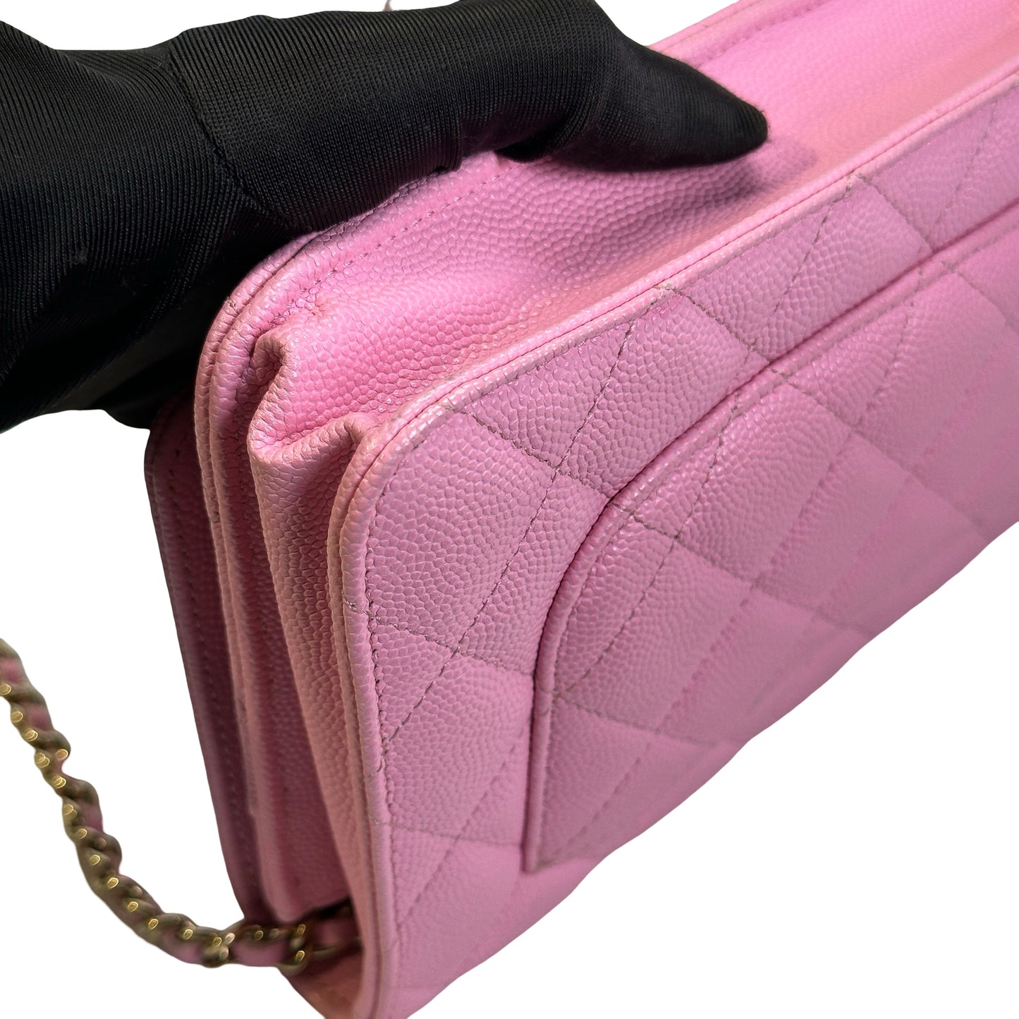 Used CHANEL Caviar Gold tone Wallet on chain Wallet on chain Pink
