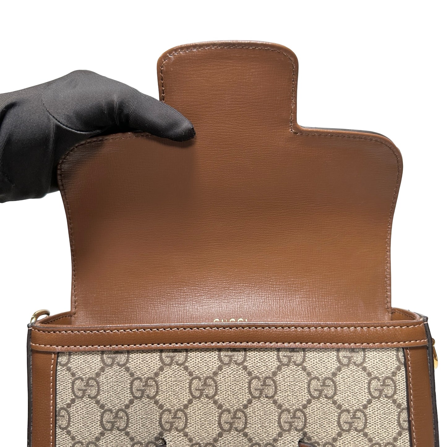 Used GUCCI GG CANVAS PVC Horsebit 1955 mini shoulder Shoulder Bag Brown GHW