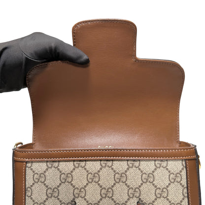 Used GUCCI GG CANVAS PVC Horsebit 1955 mini shoulder Shoulder Bag Brown GHW