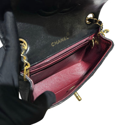 Used Chanel Vintage Mini Flap 17cm Shoulder Bag Black GHW