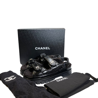 Used Chanel Calfskin Leather Shoes Black PHW