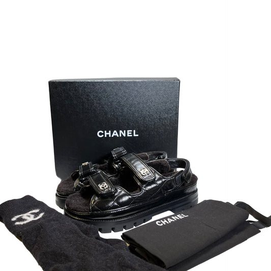 Used Chanel Calfskin Leather Shoes Black PHW