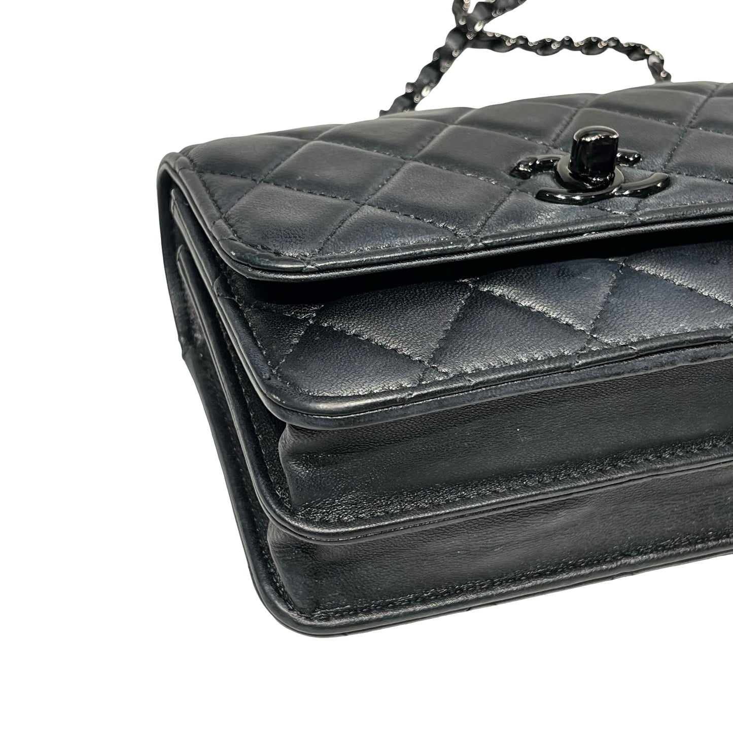 Used CHANEL Calfskin Leather MINI WOC Cross Body Bag Black