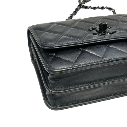 Used CHANEL Calfskin Leather MINI WOC Cross Body Bag Black