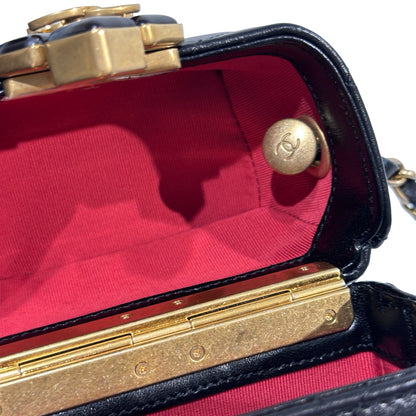 Used CHANEL Quilted Lambskin Plexi Box Bag Shoulder Bag Black Gold