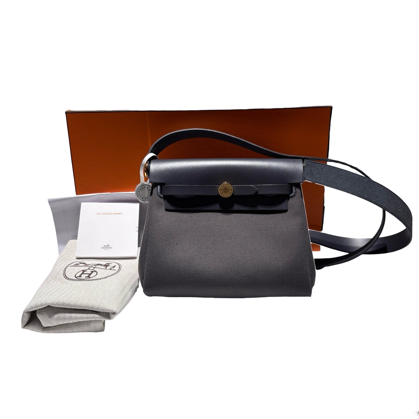 Unused HERMÈS Mini Herbag Two Way Shoulder Bag Grey GHW