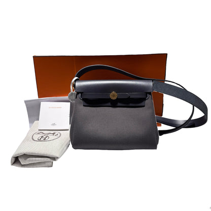 Unused HERMÈS Mini Herbag Two Way Shoulder Bag Grey GHW