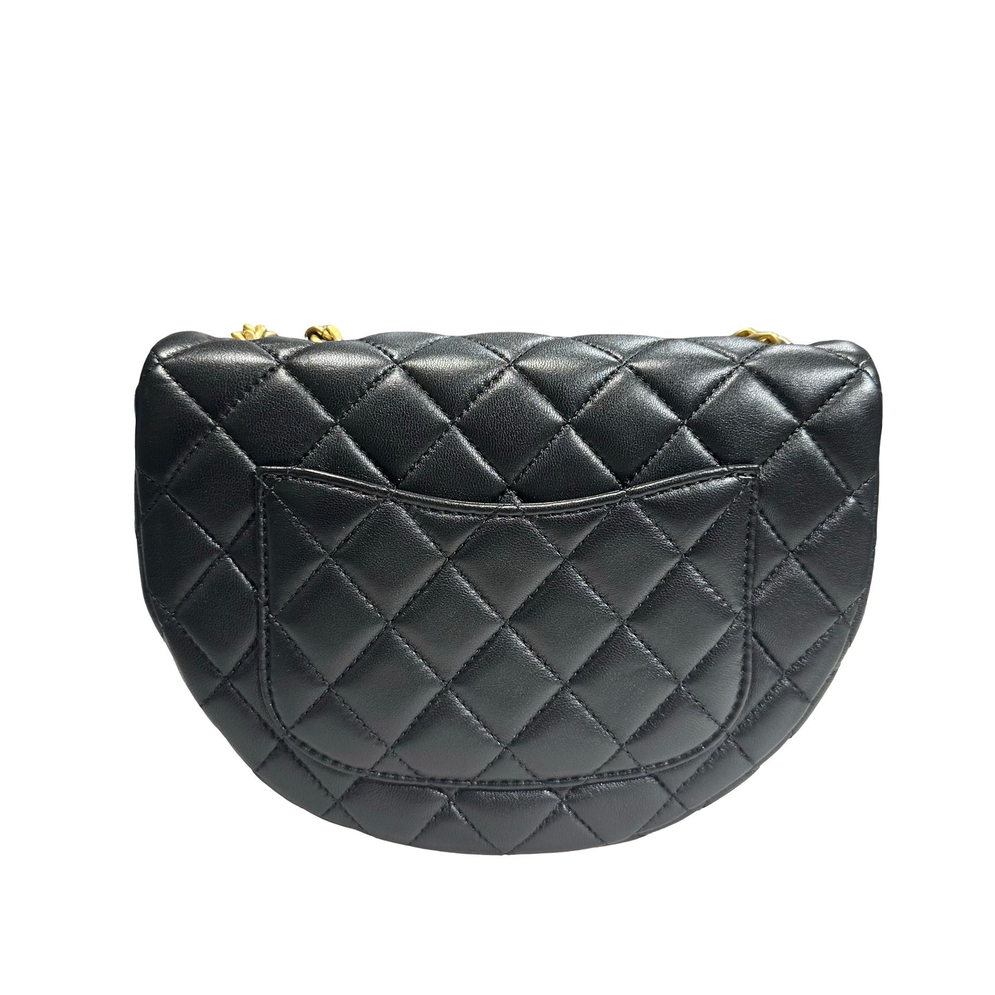 New CHANEL Lambskin Leather New CHANEL Lambskin Leather Hobo with Camellia Chain Shoulder Chain Shoulder Bag Black GHW