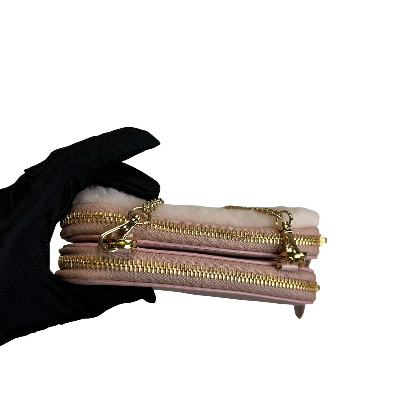 Used PRADA Shearling Triangle Mini Bag Mini Bag Pink GHW