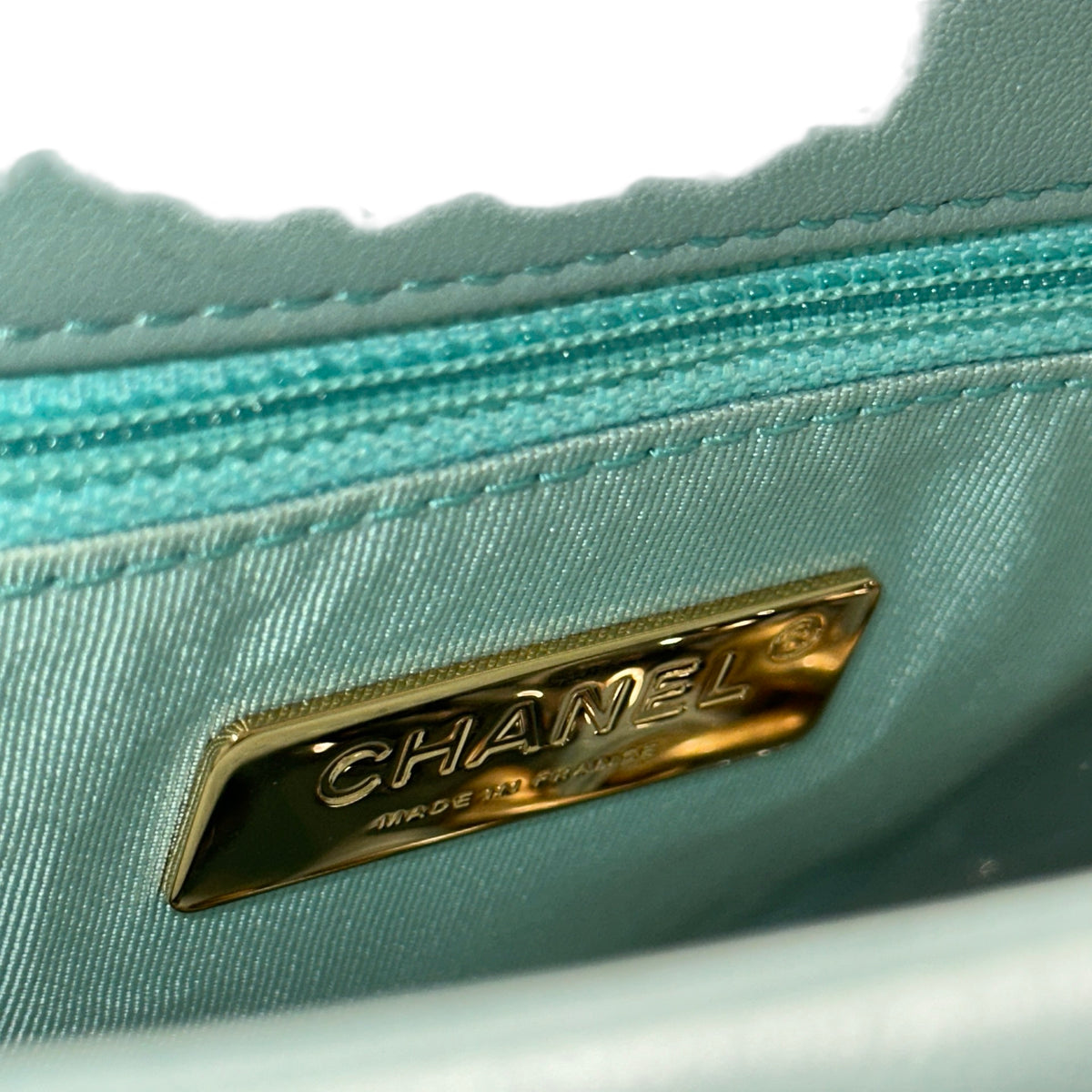 Used CHANEL Lambskin Quilted Chanel 19 Chain Shoulder Bag Light Blue Gold