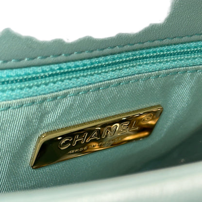 Used CHANEL Lambskin Quilted Chanel 19 Chain Shoulder Bag Light Blue Gold