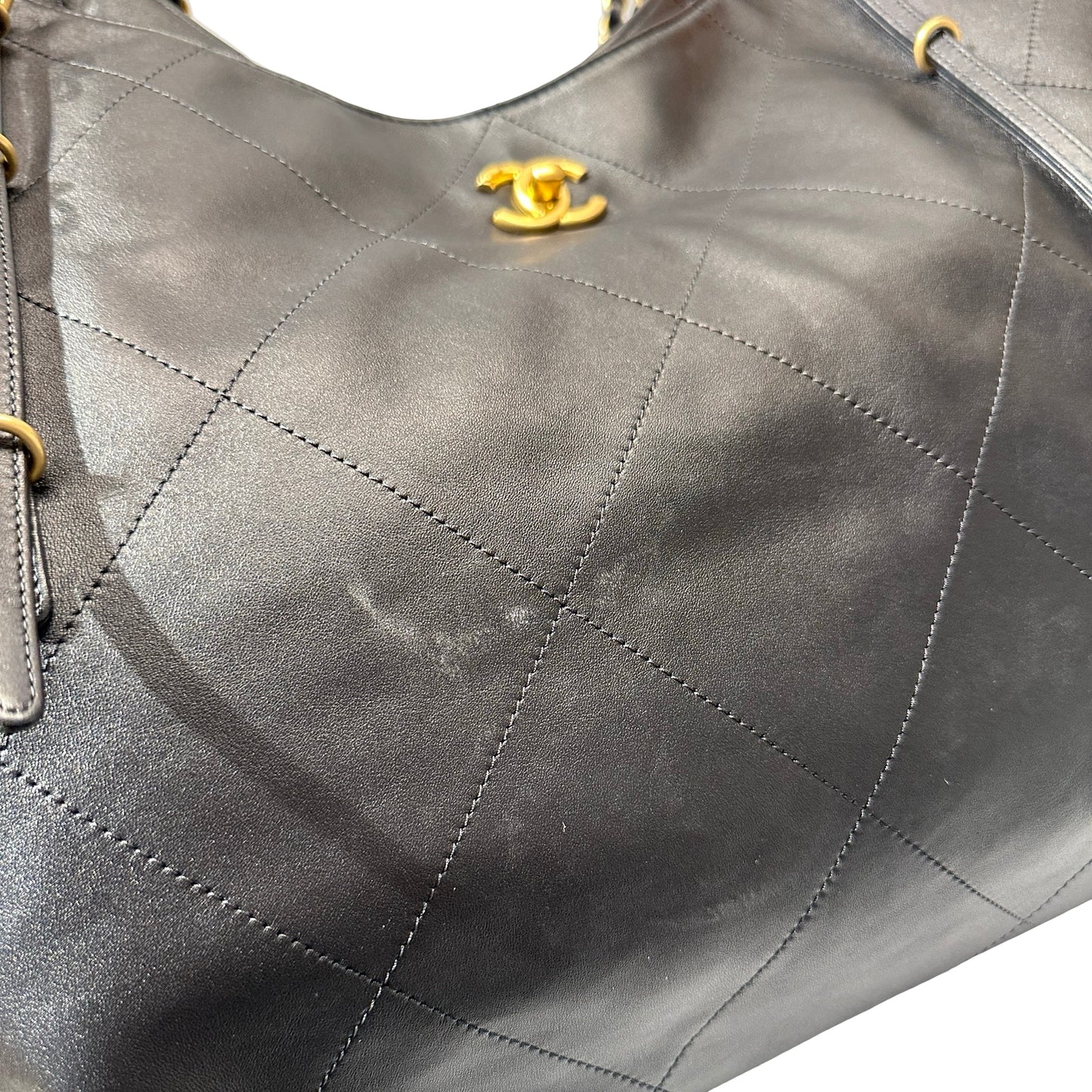 Used CHANEL Calfskin Leather New Chanel MAXI TOTE Shoulder Black GHW