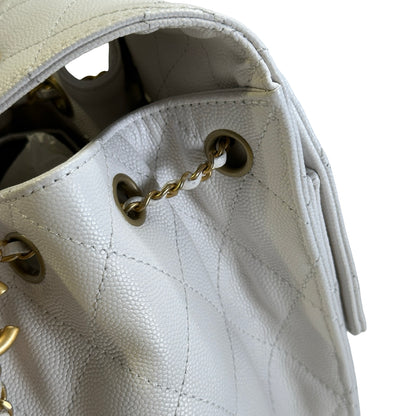 Used CHANEL Caviar Quilted 25 Small Handbag White Gold