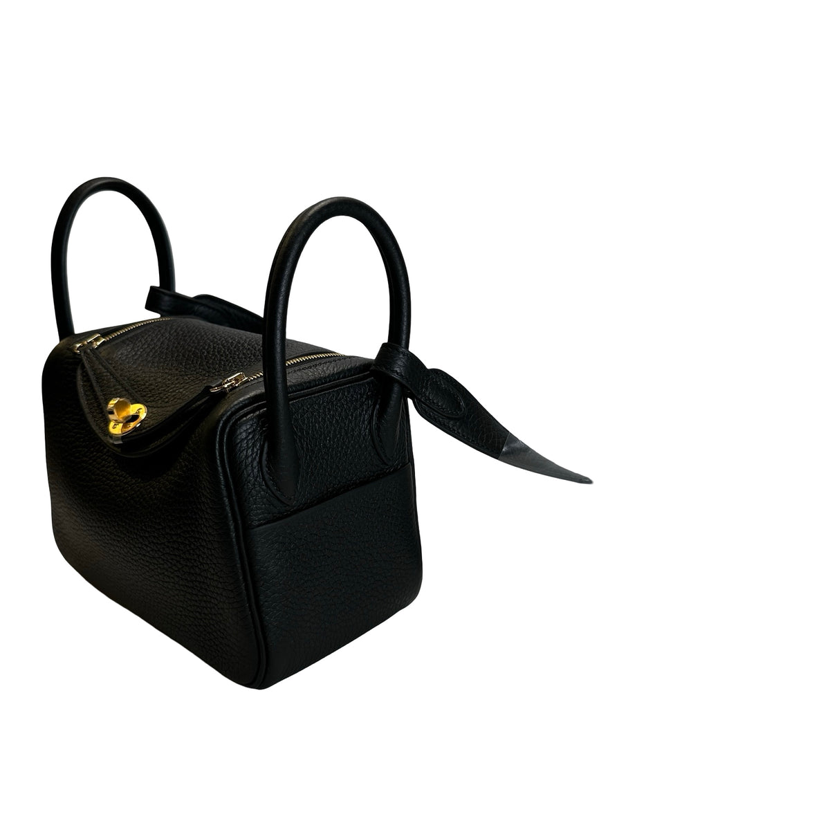 Brand New HERMES Leather Mini Lindy Handbag Black GHW