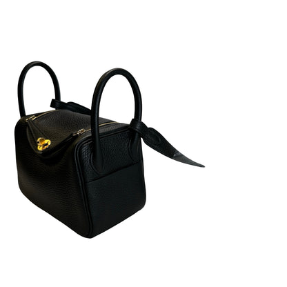 Brand New HERMES Leather Mini Lindy Handbag Black GHW