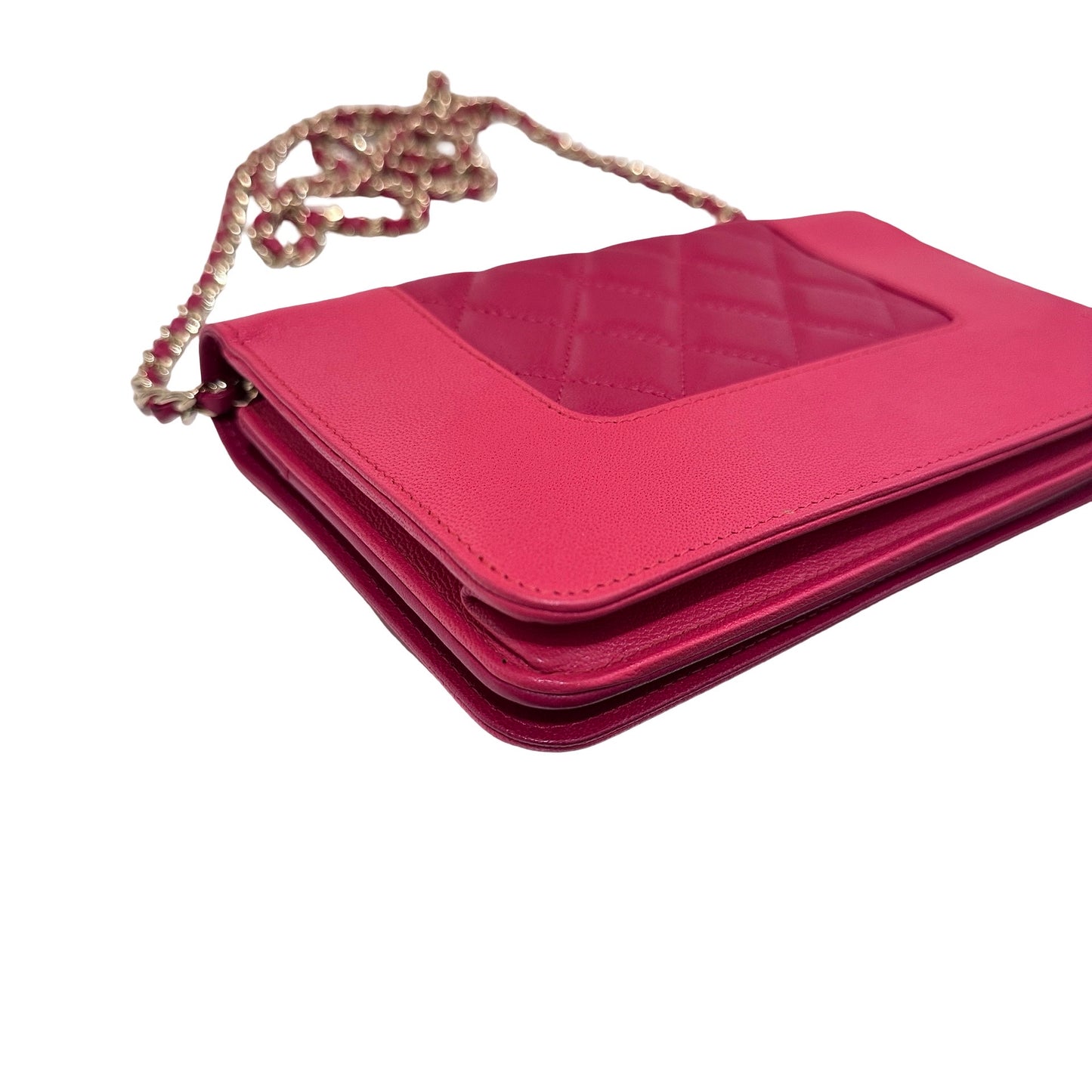 Used CHANEL Calfskin Leather WOC Cross Body Bag Red GHW