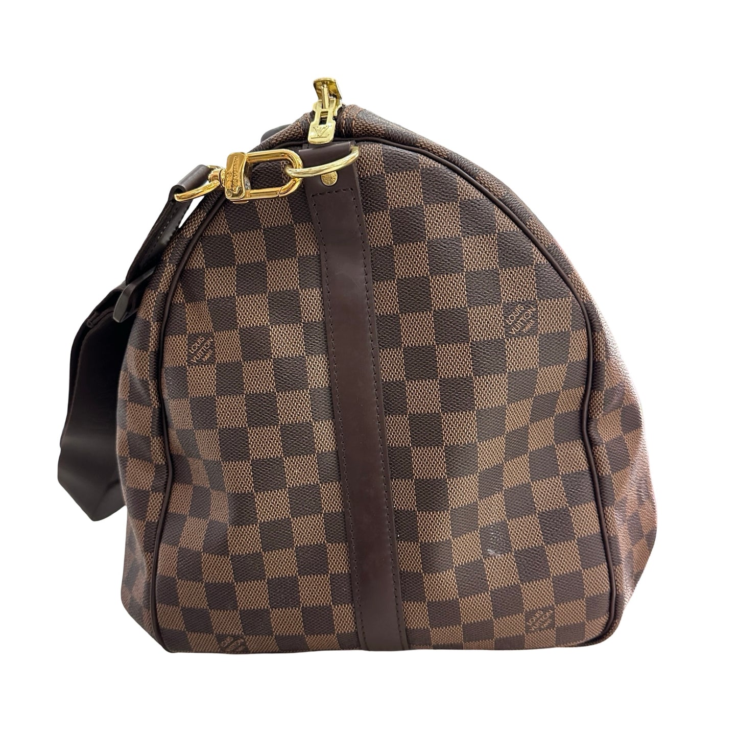 Used LOUIS VUITTON Damier Ebene Canvas KEEPALL Duffel Bag Brown GHW