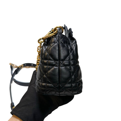 Used Dior Lambskin Leather Jolie Top Handle Cross Body Bag Black GHW