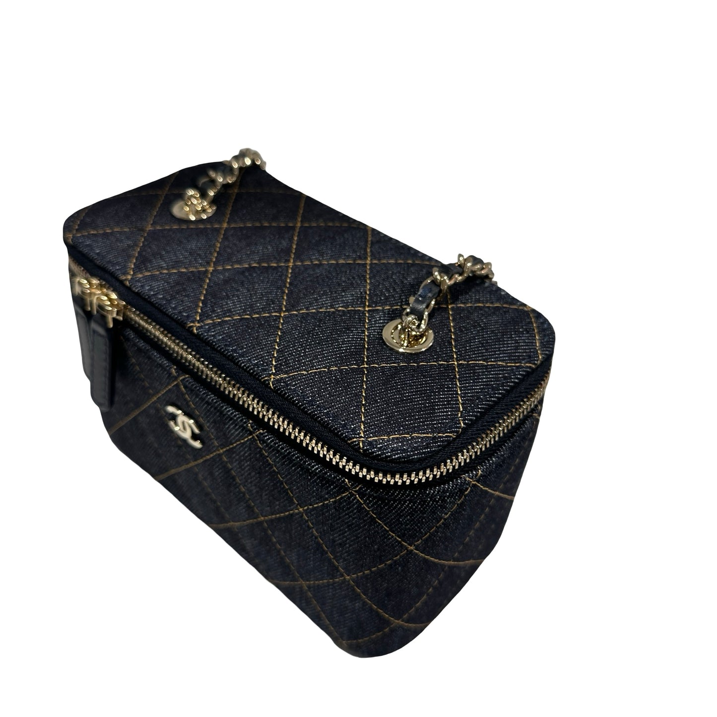 Used CHANEL Quilted Denim Vanity Case Vanity case Navy blue
