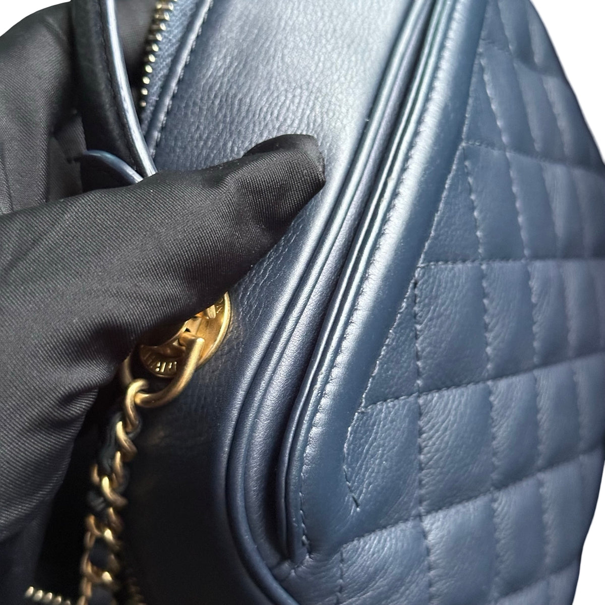 Used CHANEL Quilted Lambskin Camera Case Camera Bag Navy Gold