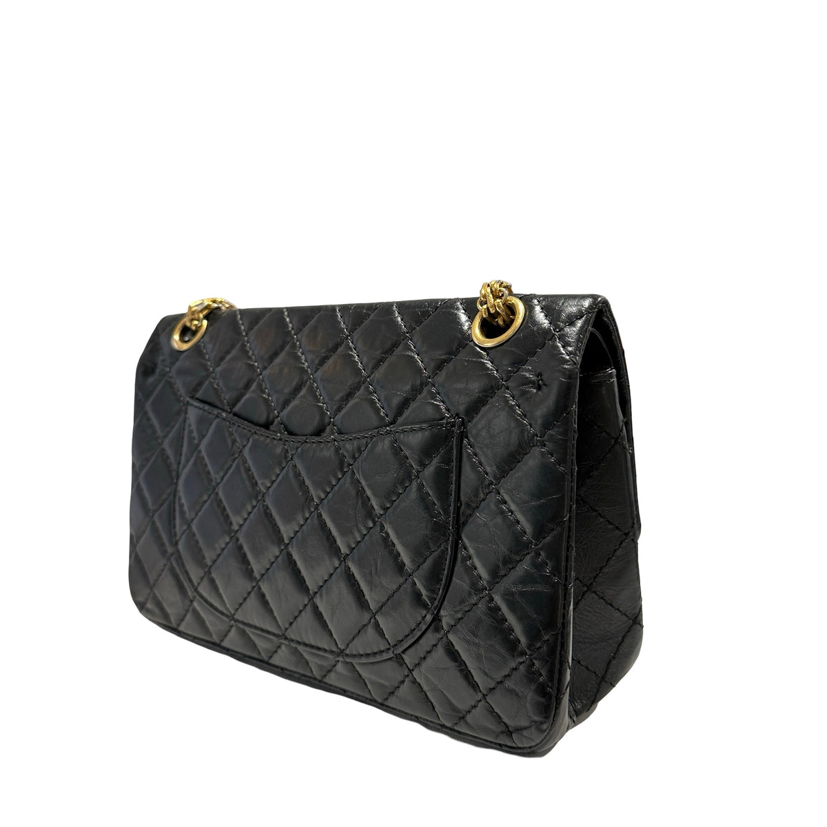 Used CHANEL Quilted Aged Calfskin 2.55 Small Chain Shoulder Bag Black Gold