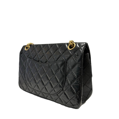 Used CHANEL Quilted Aged Calfskin 2.55 Small Chain Shoulder Bag Black Gold