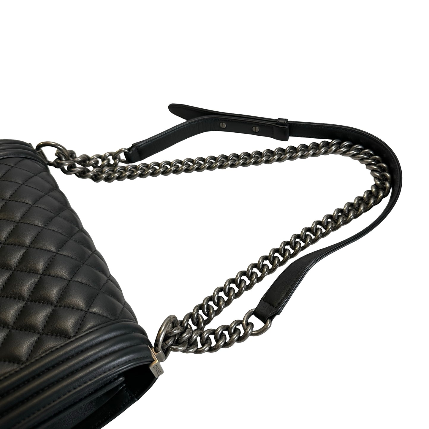 Used CHANEL Matelasse Lambskin Boy Chain shoulder bag Black Silver