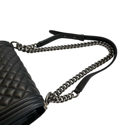 Used CHANEL Matelasse Lambskin Boy Chain shoulder bag Black Silver