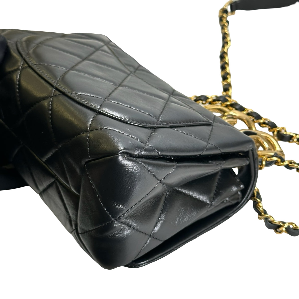 Used CHANEL Lambskin 22A Small Color Match Chain shoulder bag Black GHW