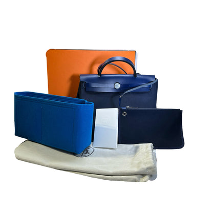 Used HERMES Canvas Leather Herbag 31 Handbag Navy PHW