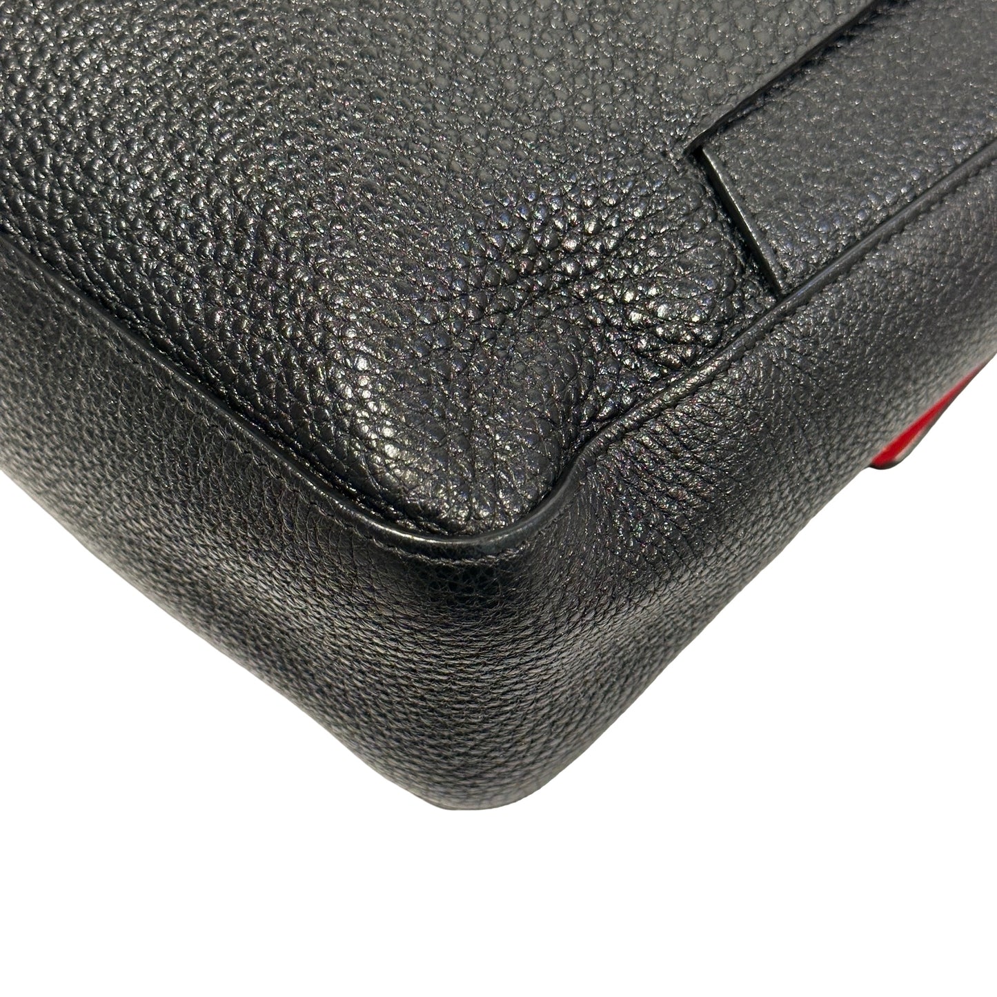 Used FENDI Calfskin Leather Baguette messenger Messenger Bag PHW Black