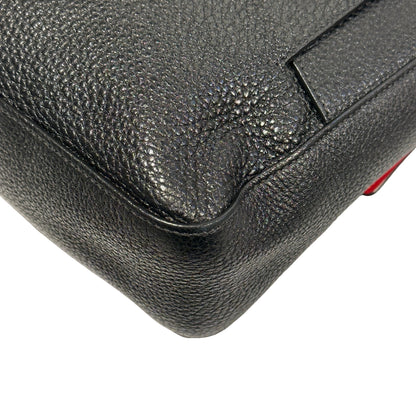 Used FENDI Calfskin Leather Baguette messenger Messenger Bag PHW Black