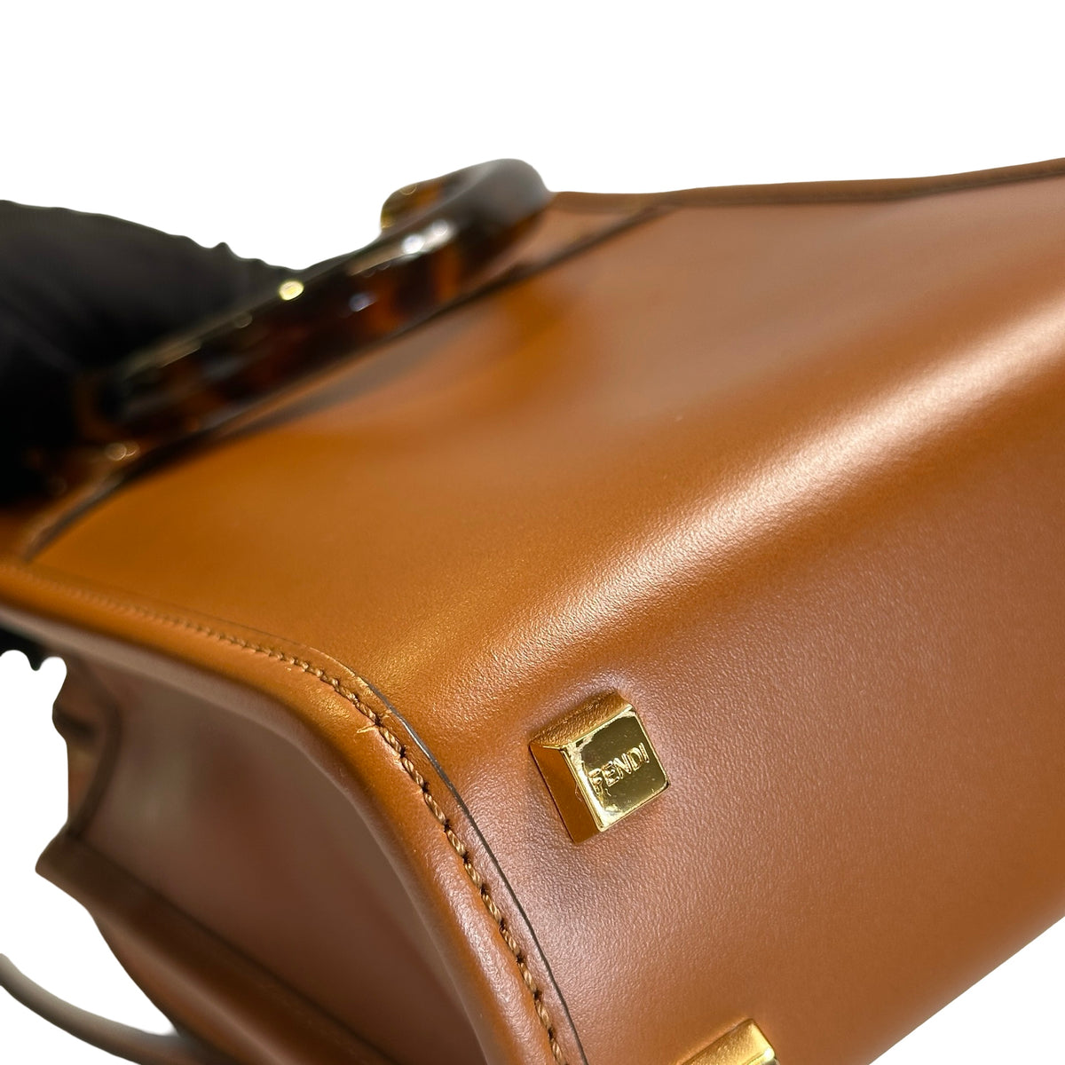Used FENDI Leather Sunshine Shopper Mini Tote Bag Brown