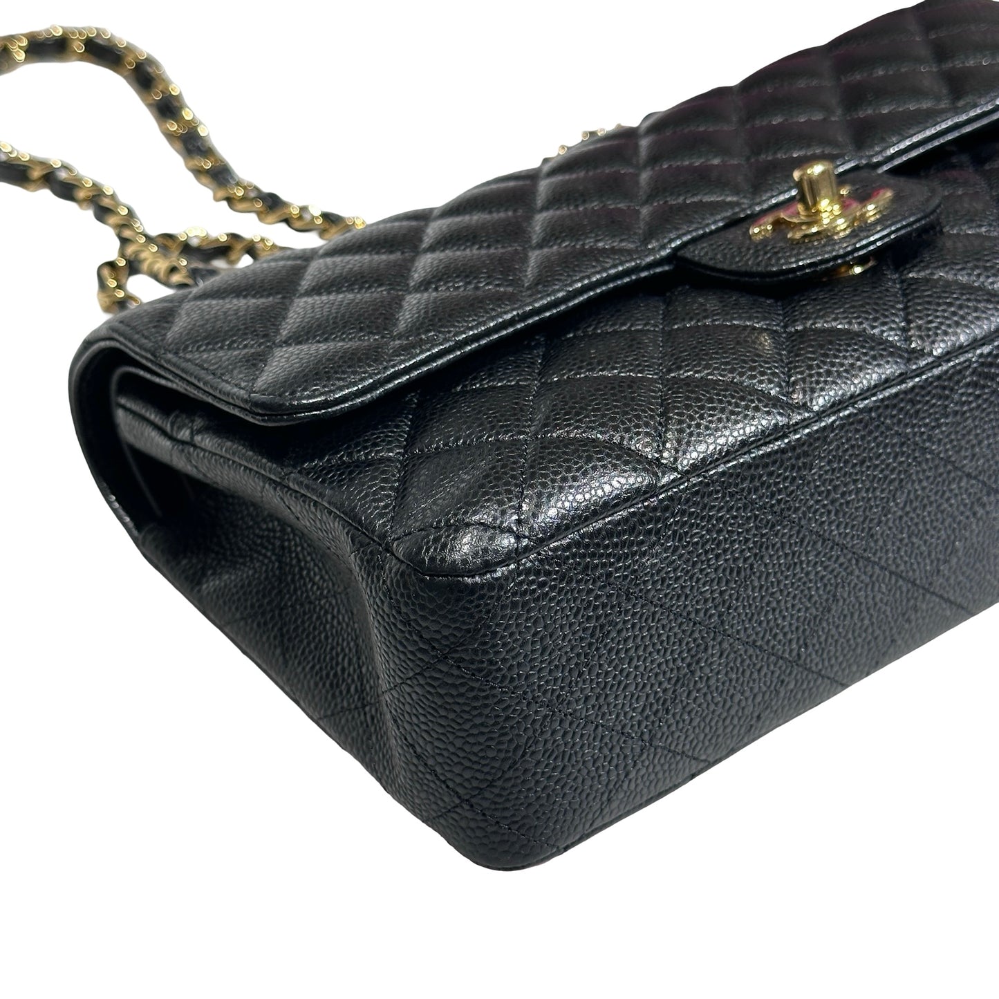 Used CHANEL Caviar Leather Classic Flap Medium Chain Shoulder Bag Black PHW